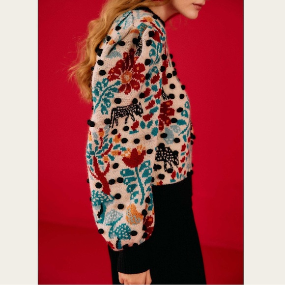 NWT Farm Rio Mushroom Forest Puff Sleeve Sweater, Size S - Picture 3 of 10